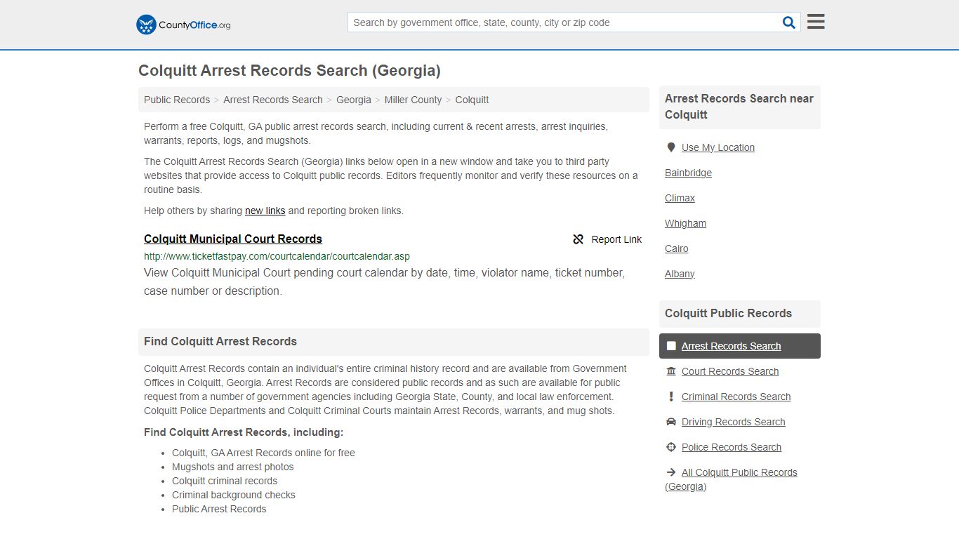 Arrest Records Search - Colquitt, GA (Arrests & Mugshots) - County Office
