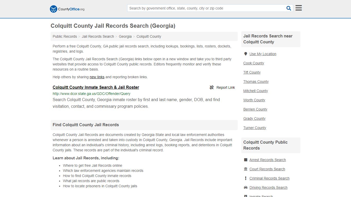 Colquitt County Jail Records Search (Georgia) - County Office